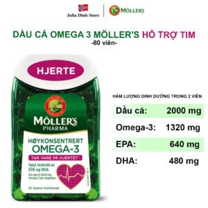 Dầu cá Mollers Pharma Hoykonsentrert Hjerte bổ sung Omega 3 hỗ trợ tim mạch (80 viên)