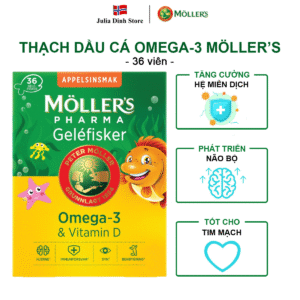 Thạch dầu cá Mollers Omega 3 hương vị cam Nauy hộp 36 viên
