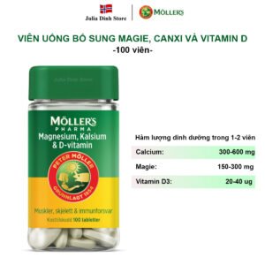 Viên uống bổ sung Vitamin Magie, Canxi và Vitamin D Mollers nội địa Na Uy (100 viên)