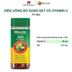 Viên uống bổ sung Sắt và Vitamin C Mollers Pharma Jern và Vitamin C nội địa Na Uy (70 viên)