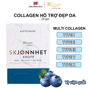 Bột uống Collagen, Vitamin và thảo mộc SKJØNNHET KROPP Biosan nội địa Na Uy (25 gói)