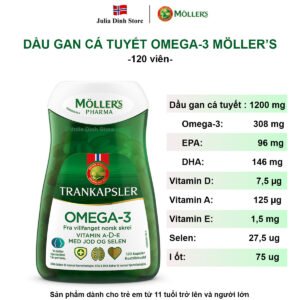 Dầu cá Omega 3 Mollers Trankapsler I-ốt và Selen (120 viên)